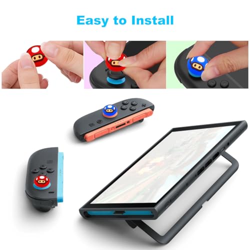 Sunmike Thumb Grips Caps for Nintendo Switch 2 (2025), 4 Pcs Cute Switch 2 Joystick Caps Soft Joy Con Joystick Covers Silicone Thumbstick Button Cap Switch 2 Accessories - Red & Blue - Image 4