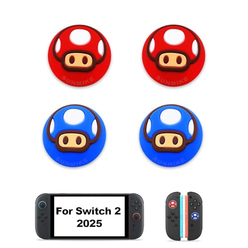 Sunmike Thumb Grips Caps for Nintendo Switch 2 (2025), 4 Pcs Cute Switch 2 Joystick Caps Soft Joy Con Joystick Covers Silicone Thumbstick Button Cap Switch 2 Accessories - Red & Blue - Image 1