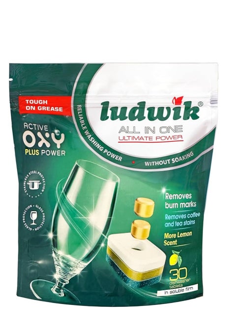 Ludwik All in One Dishwasher Tablets with Lemon Extract, 30 Tablets