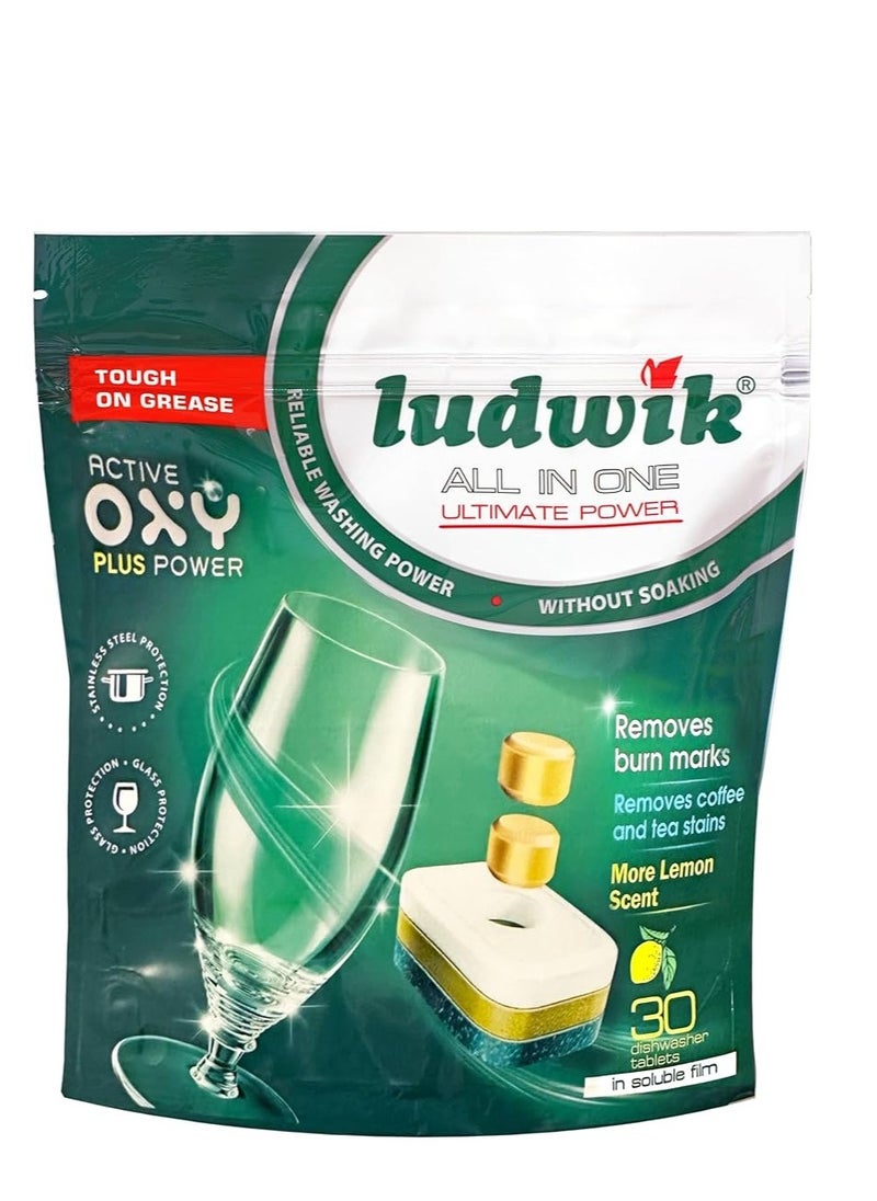 ludwik - Ludwik All in One Dishwasher Tablets with Lemon Extract, 30 Tablets - Image 1
