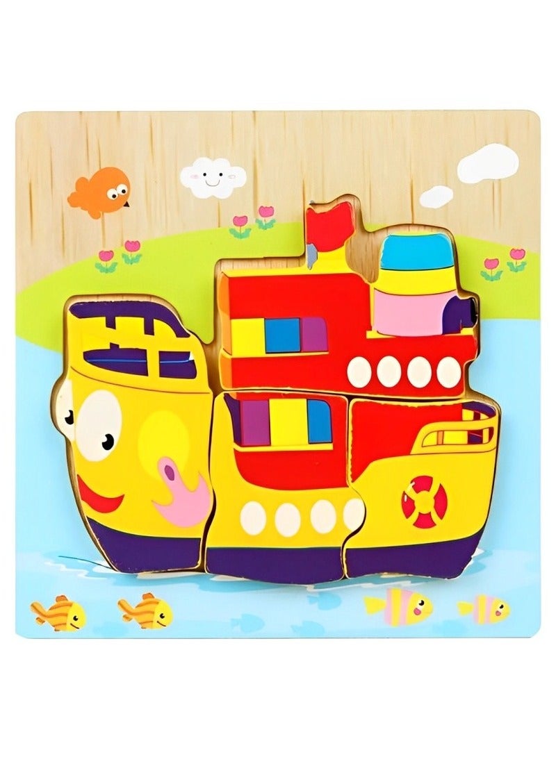 Wooden 3D Jigsaw Puzzle Ship Colored Shape for Toddlers, Teacher Parents Early Learning Support Tools, Attractive Colors and Patterns, Montessori Motor and Sensory Skills Develop Toys, Ideal Gift - Image 1