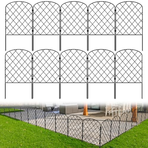 PINPON 10Pack Decorative Garden Fence 24inH x 108ftL Rustproof Metal Diamond Grid Panels Animal Barrier Landscape Border for Temporary Fencing Yard Patio Flower Beds and Outdoor Decor - Image 1