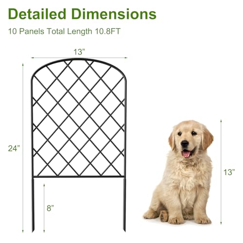 PINPON 10Pack Decorative Garden Fence 24inH x 108ftL Rustproof Metal Diamond Grid Panels Animal Barrier Landscape Border for Temporary Fencing Yard Patio Flower Beds and Outdoor Decor - Image 3