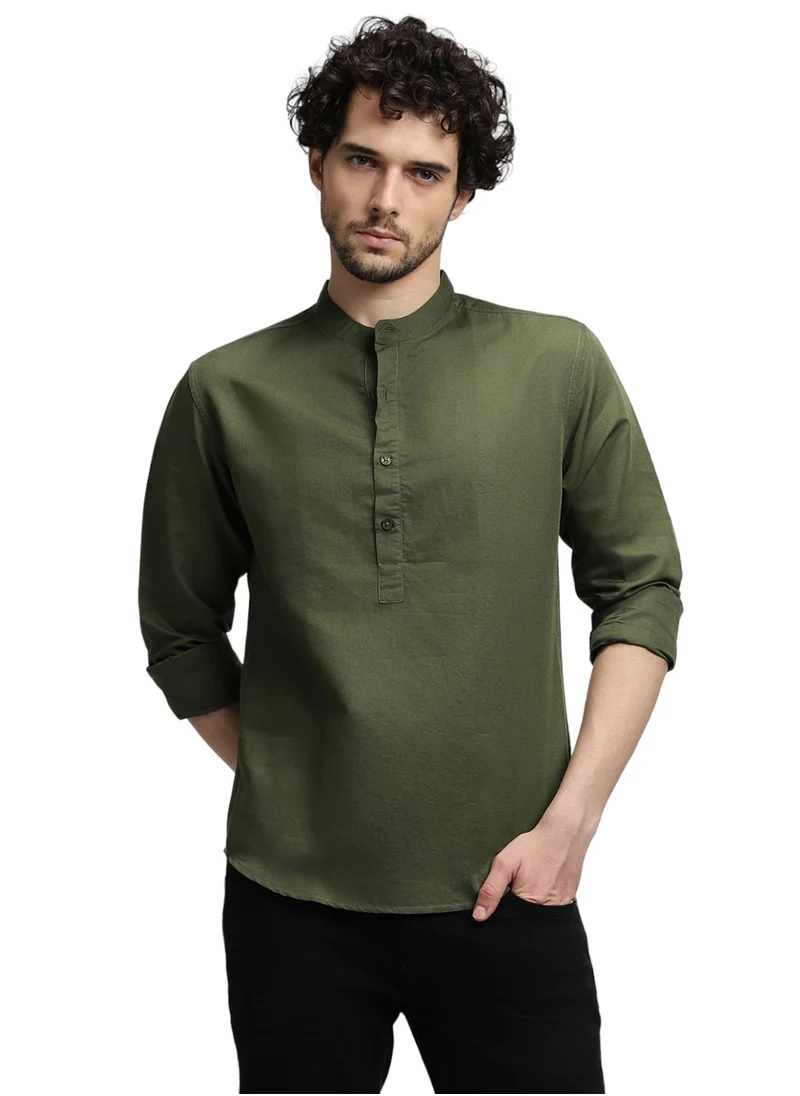 Dennis Lingo Olive Casual Shirt for Men, 100% Cotton, Slim Fit