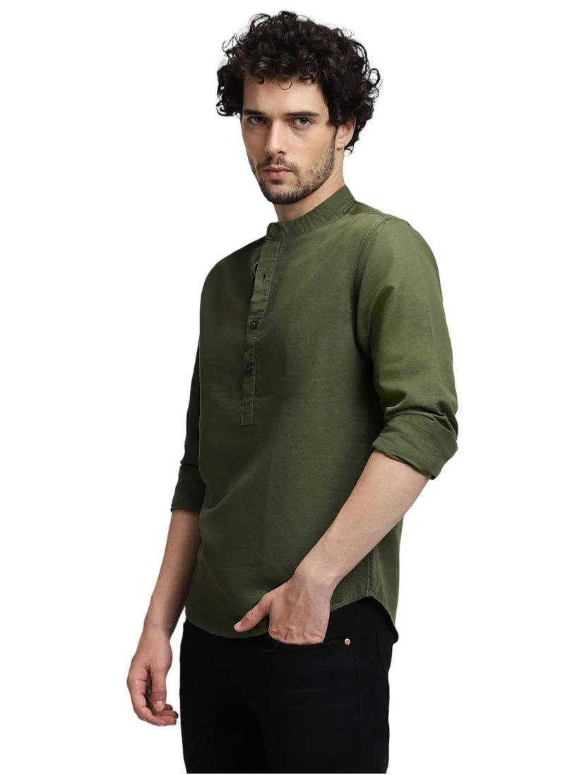 دينيس لينغو Olive Casual Shirt for Men, 100% Cotton, Slim Fit