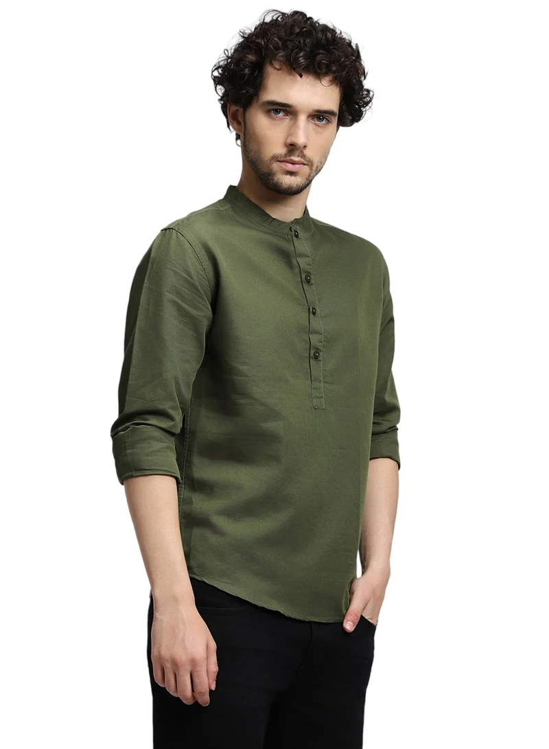 Dennis Lingo Olive Casual Shirt for Men, 100% Cotton, Slim Fit