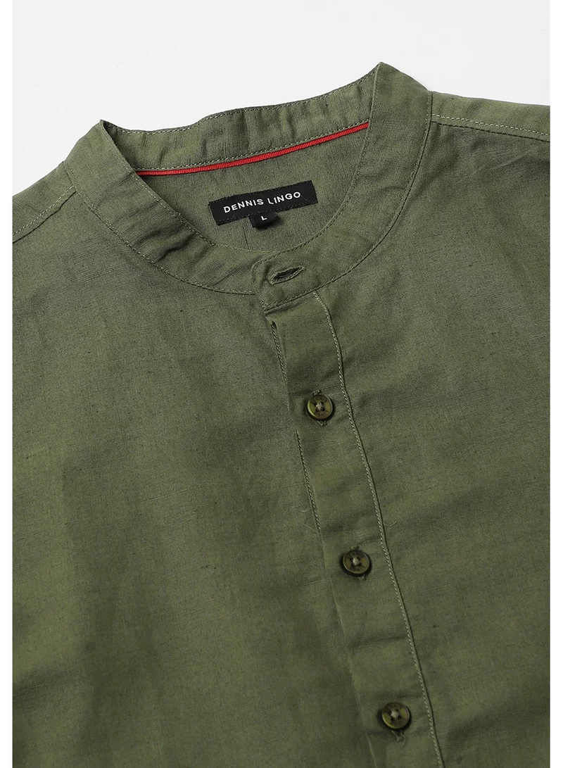 Dennis Lingo Olive Casual Shirt for Men, 100% Cotton, Slim Fit