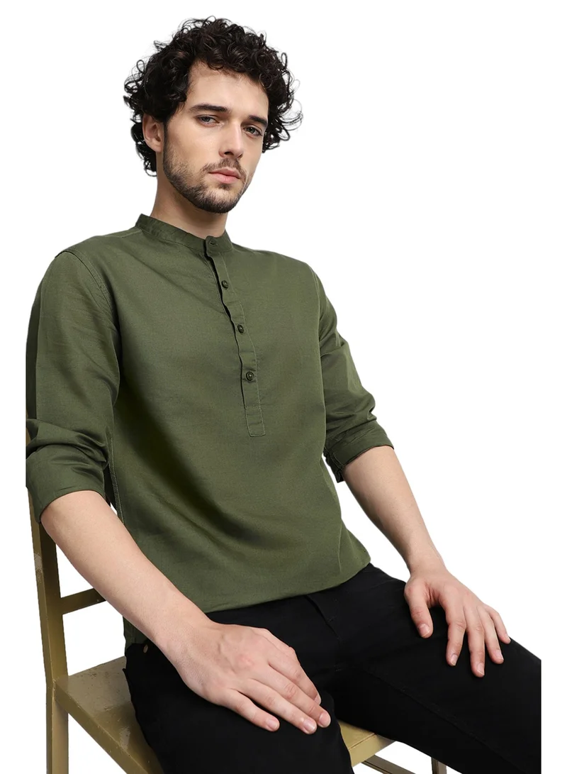 Dennis Lingo Olive Casual Shirt for Men, 100% Cotton, Slim Fit