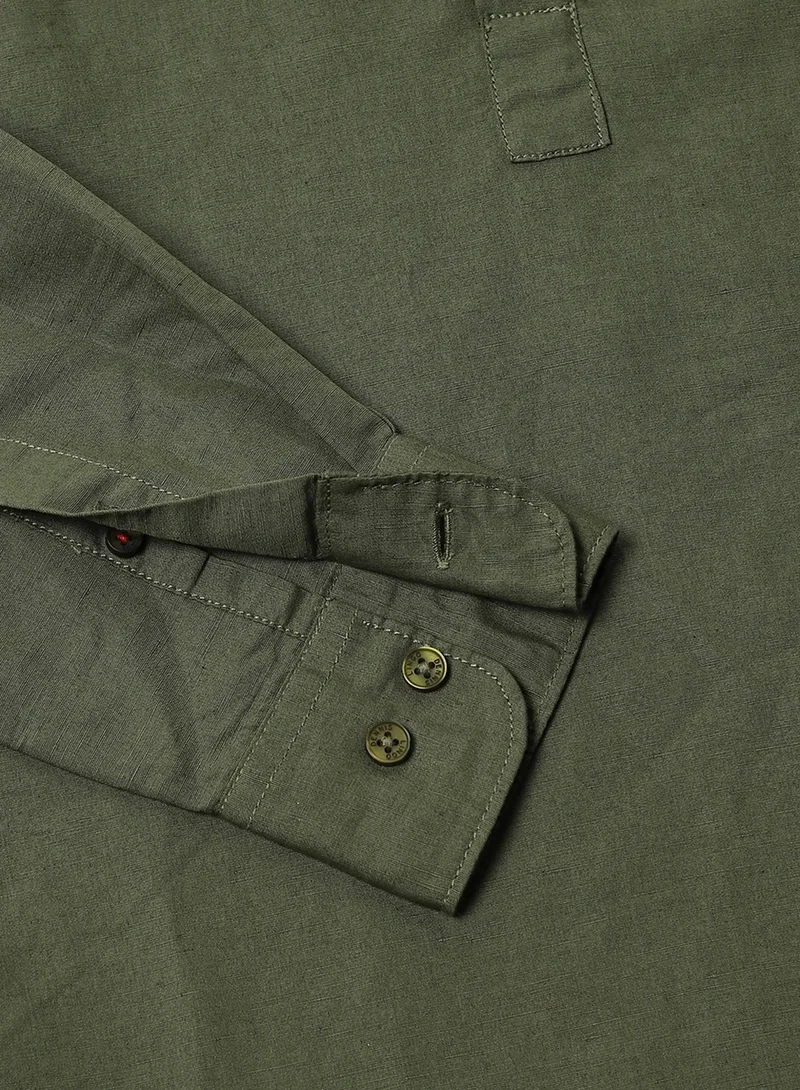 Dennis Lingo Olive Casual Shirt for Men, 100% Cotton, Slim Fit