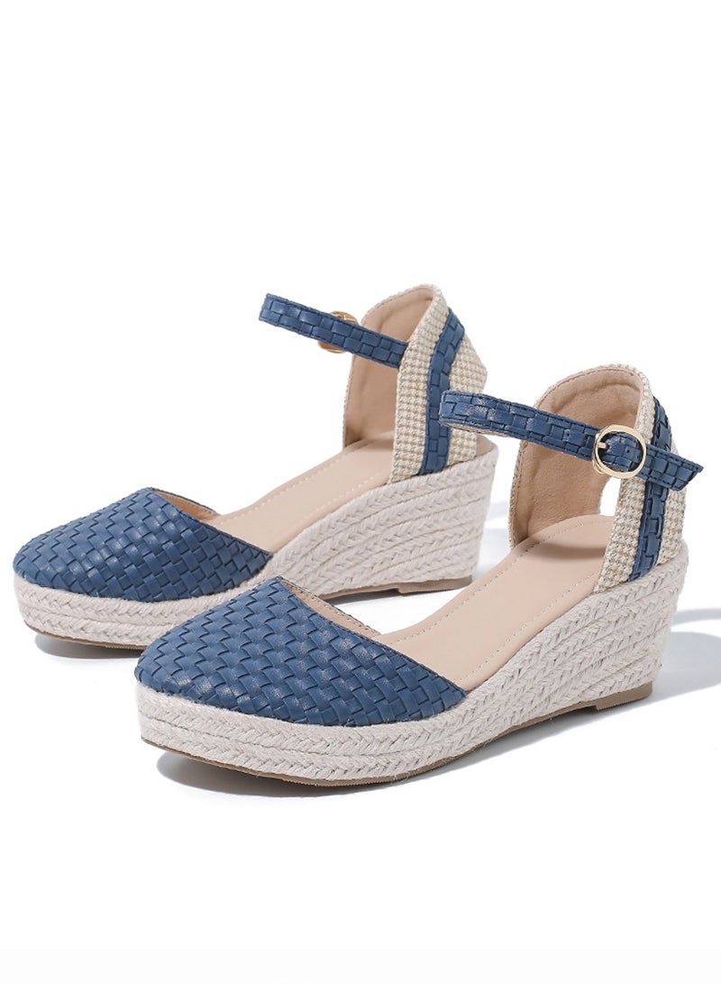 شاربدو صندل نسائي مغلق من الأمام من قماش إسبادريل أنيق ذو نعل سميك وشريط للكاحل ومقطع كاجوال صندل مضفر - Image 2