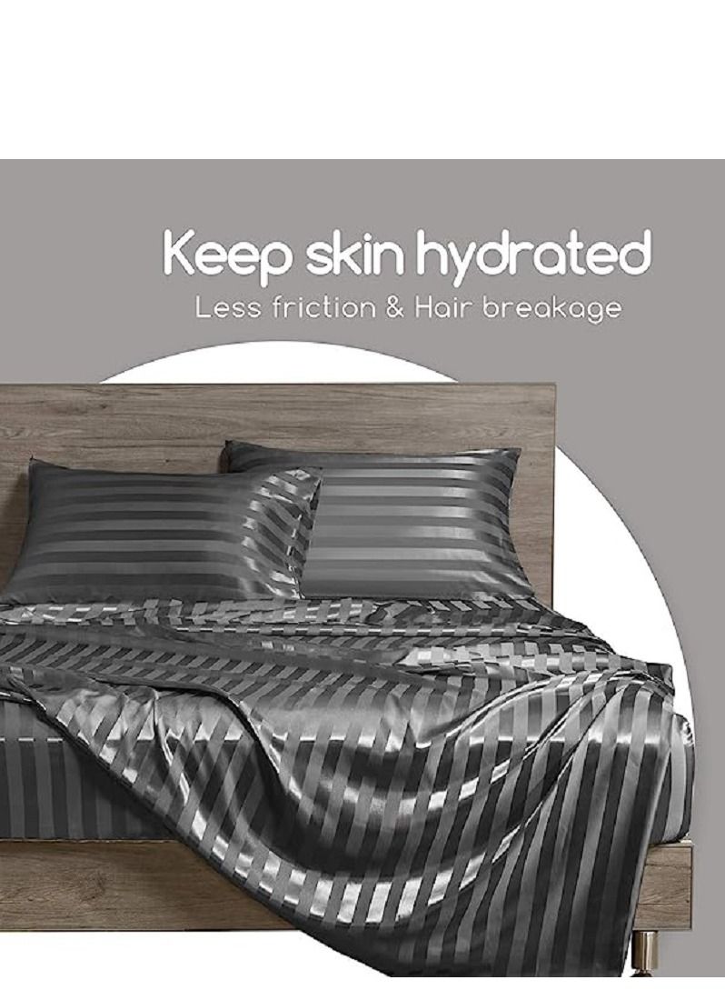 SMILEE 100% Pure Mulberry Queen Pillowcase 2-Piece Pillow Cases (Dark Grey Striped) - Image 4