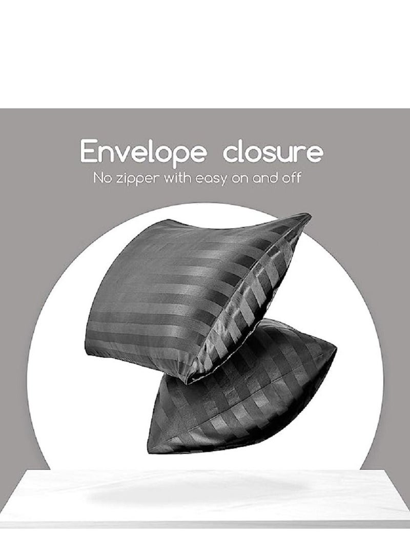 SMILEE 100% Pure Mulberry Queen Pillowcase 2-Piece Pillow Cases (Dark Grey Striped) - Image 5