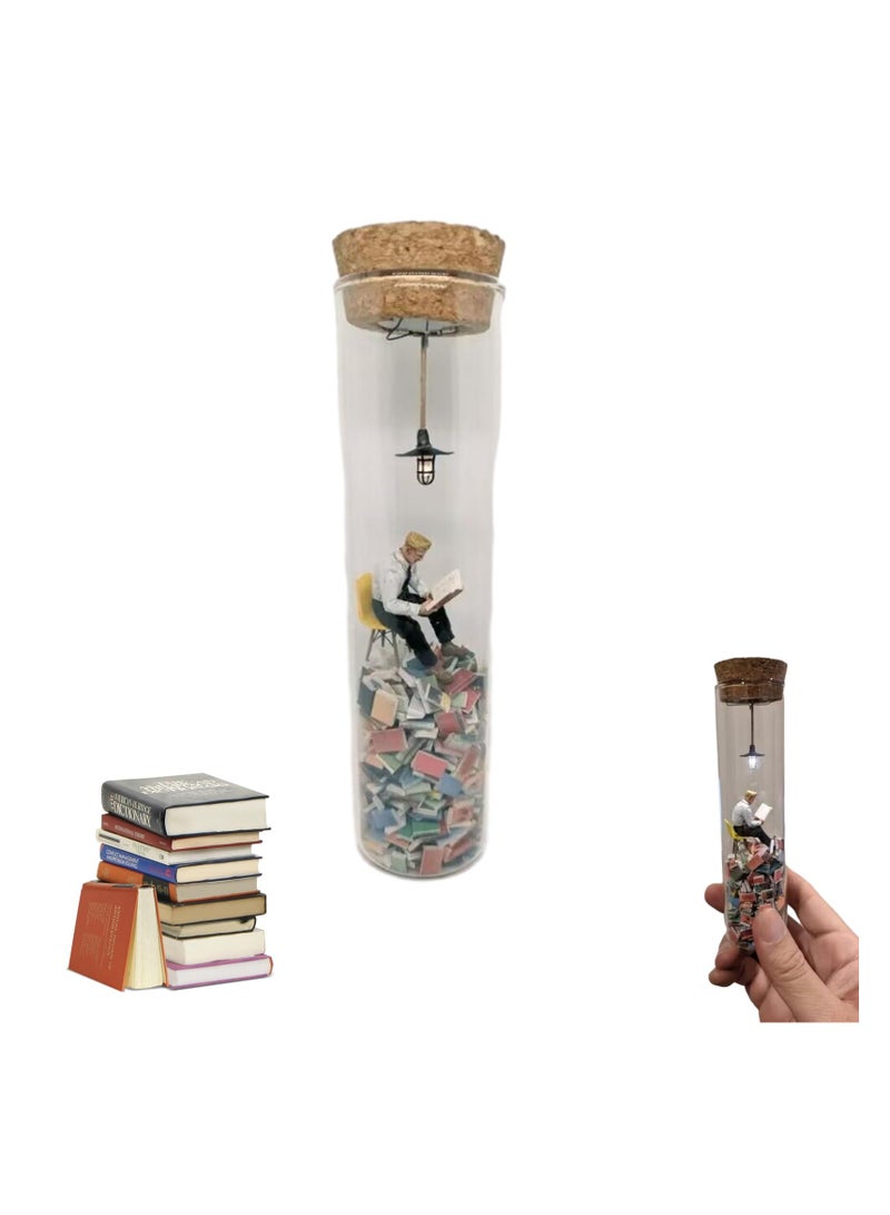 Zikra Test Tube Book Ornament, Test Tube Perspective Drawing, Microscopic Bibliophile Ornaments, Lonely Reader, Book Ornaments with Lights to Decorate Test Tubes, Wonderful Gifts for Loved Ones & Friend - Image 2