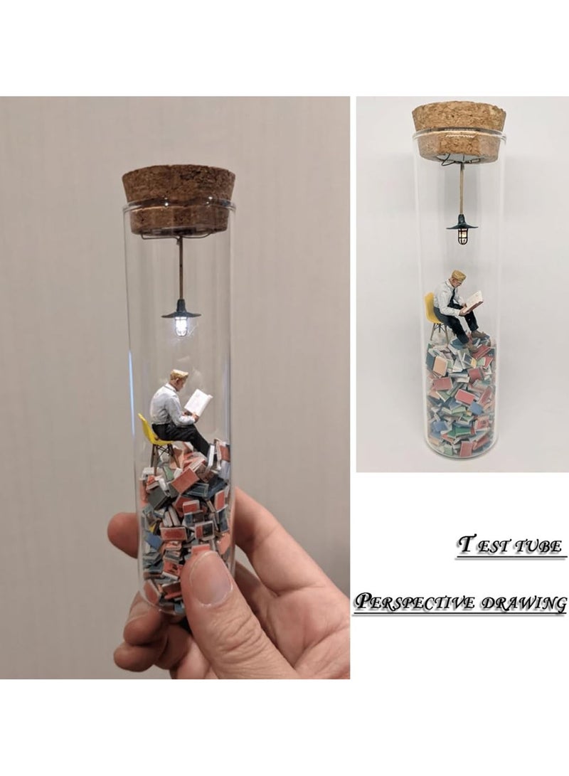 Zikra Test Tube Book Ornament, Test Tube Perspective Drawing, Microscopic Bibliophile Ornaments, Lonely Reader, Book Ornaments with Lights to Decorate Test Tubes, Wonderful Gifts for Loved Ones & Friend - Image 3
