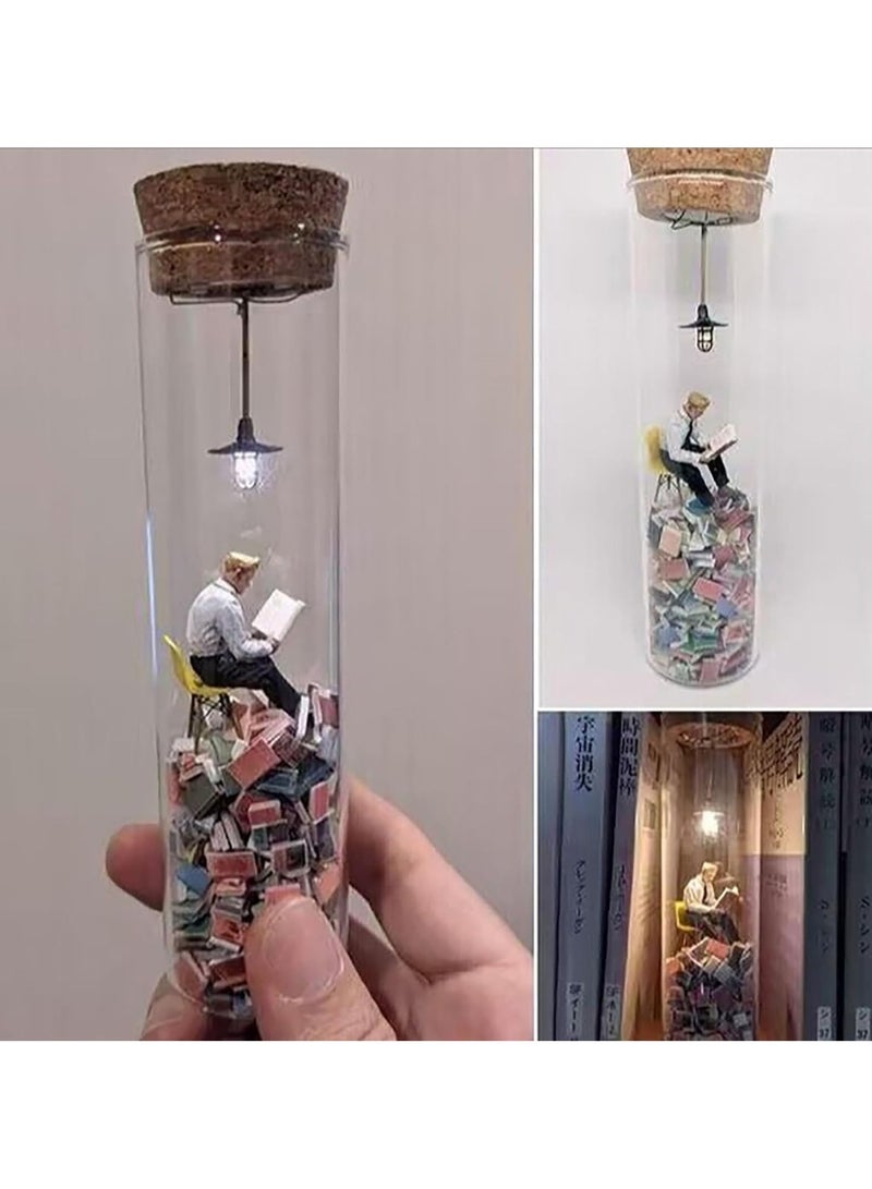 Zikra Test Tube Book Ornament, Test Tube Perspective Drawing, Microscopic Bibliophile Ornaments, Lonely Reader, Book Ornaments with Lights to Decorate Test Tubes, Wonderful Gifts for Loved Ones & Friend - Image 4