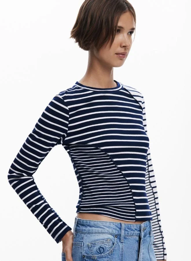 DESIGUAL Black Combined striped T-shirt for Women | Best Price UAE