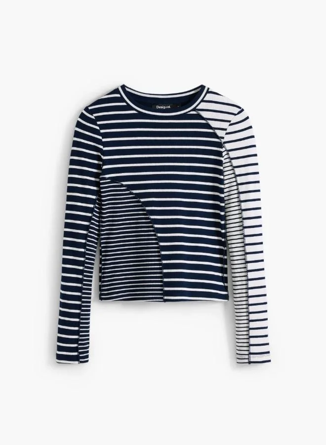 DESIGUAL Black Combined striped T-shirt for Women | Best Price UAE