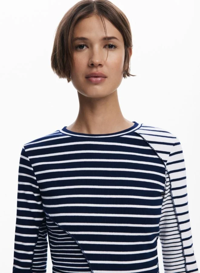 DESIGUAL Black Combined striped T-shirt for Women | Best Price UAE