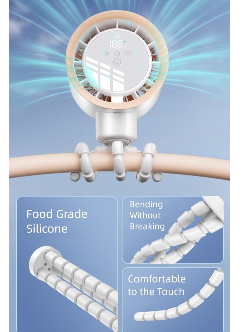 ZTEK Baby Stroller Fan Portable Fan, Pushchair, Intelligent LED Display, Flexible Tripod Fan, Clip Fan, 360°, Removable, 100 Speeds,20000 mAh Rechargeable USB Fan - Image 5