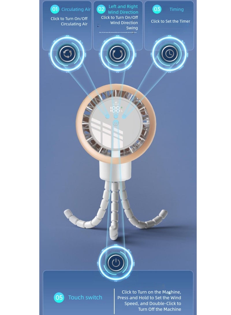 ZTEK Baby Stroller Fan Portable Fan, Pushchair, Intelligent LED Display, Flexible Tripod Fan, Clip Fan, 360°, Removable, 100 Speeds,20000 mAh Rechargeable USB Fan - Image 4