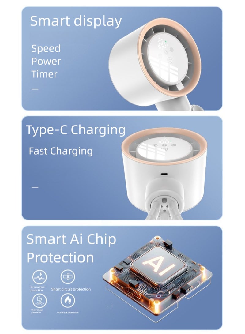 ZTEK Baby Stroller Fan Portable Fan, Pushchair, Intelligent LED Display, Flexible Tripod Fan, Clip Fan, 360°, Removable, 100 Speeds,20000 mAh Rechargeable USB Fan - Image 2