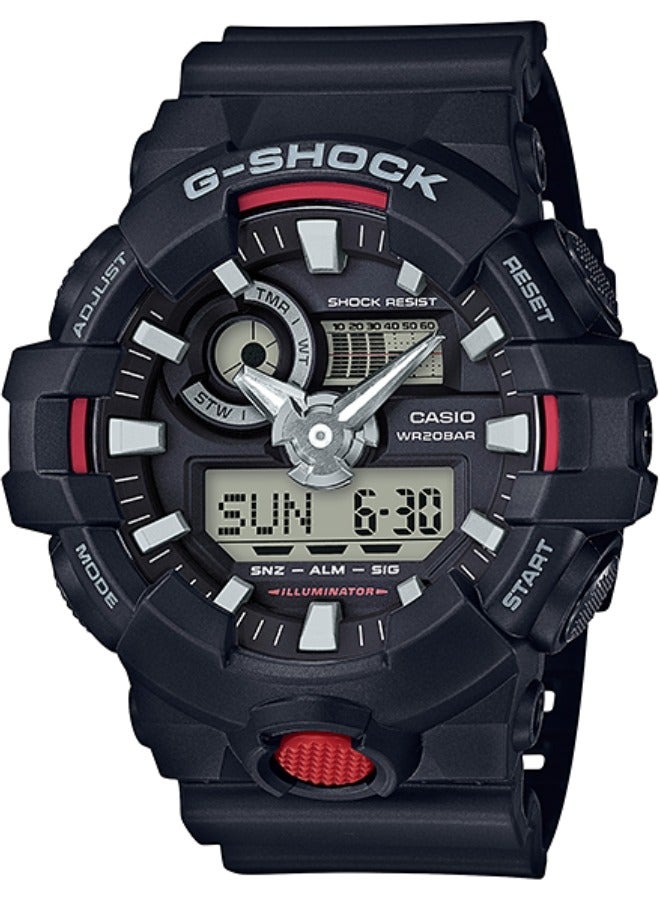 Shock Casio G Shock Watch for Men GA-700-1A Analog Digital Black Resin Strap Alarm Men's Watch - Image 1