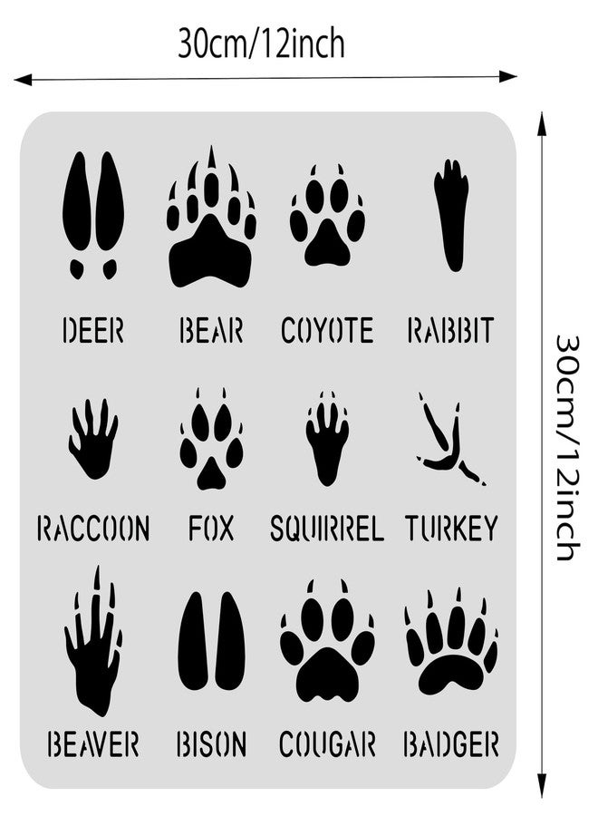 BENECREAT 12 Type Animal Footprint Paw Stencils, 12x12" Deer/Bear/Rabbit/Fox/Turkey Drawing Stencils for Wood Wall Painting and Scrapbooking - Image 3