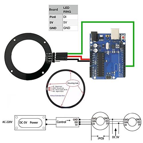 Sparkleiot 8 Bits WS2812 RGB LED Ring with SM2.54-3P Wire, DC5V WS2812B 5050 Full Color LED with Integrated Drivers Individually Addressable for Arduino Raspberry Pi ESP8266 Nodemcu (Pack of 2pcs) - Image 5