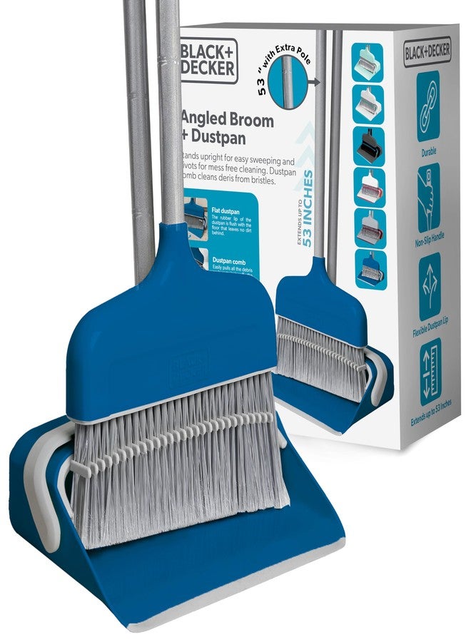 BLACK+DECKER مجموعة مكنسة ودلو غبار BLACK+DECKER - تصميم قائم - مجموعة خفيفة الوزن ومدخرة للمساحة للمطبخ وغرفة المعيشة والحمام وأرضيات الردهة - أساسي لتنظيف المنزل، أزرق محيطي - Image 1