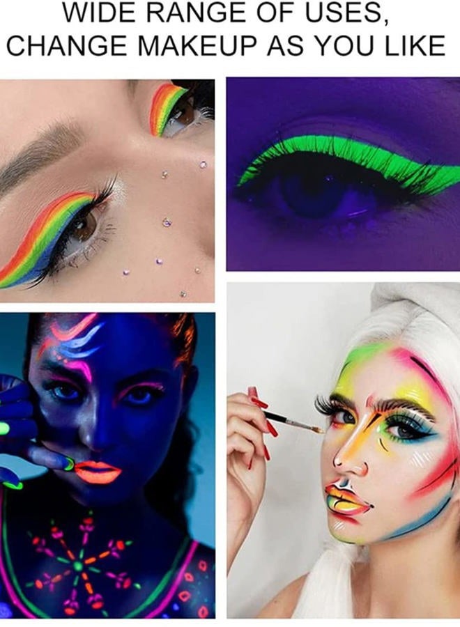 Mysense 16 Colors Water Activated Eyeliner Palette,Neon Face Paint,Fluorescent Bright Rainbow Colorful Body Paint Makeup,Matte and UV Blacklight Graphic Eyeliner,With Eyeliner Brush  - Image 5