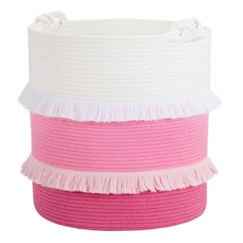 CherryNow Extra Large Woven Storage Baskets - 16'' x 17'' Cotton Rope Decorative Pink Hamper for Nursery, Toys, Blankets, and Laundry, Cute Tassel Nursery Décor for Baby & Girl - Image 1