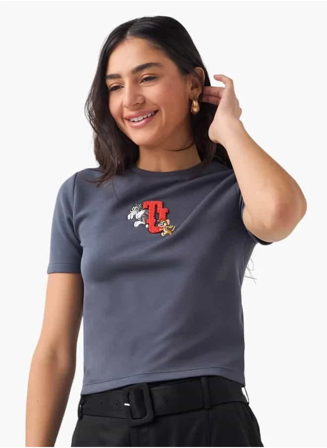 SP Characters Tom and Jerry Embroidered T-shirt with Short Sleeves