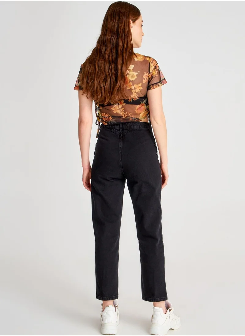 trendyol Button Detail High Waist Jeans