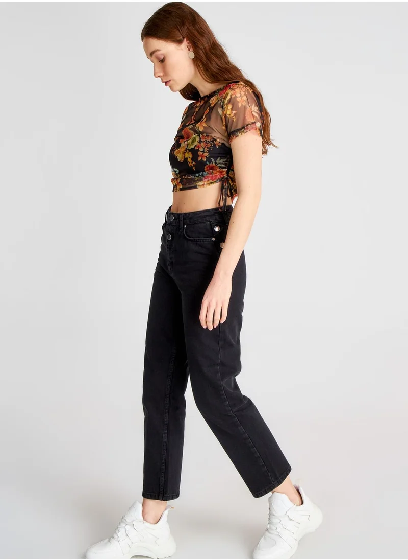 trendyol Button Detail High Waist Jeans