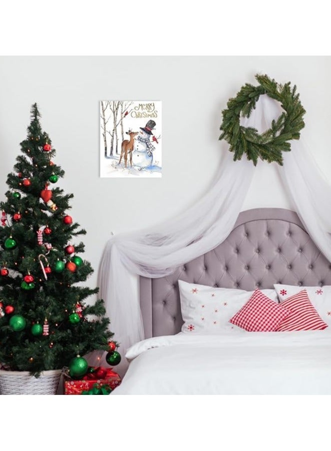 مؤسسة فكرة اليوم فكرة اليوم لفن الحائط على قماش رجل الثلج في عيد الميلاد | ديكور مزرعة شتوي مع مطبوعات الغزلان، ديكورات العطلات لغرفة المعيشة وغرفة النوم، 12 × 15 بوصة - Image 5