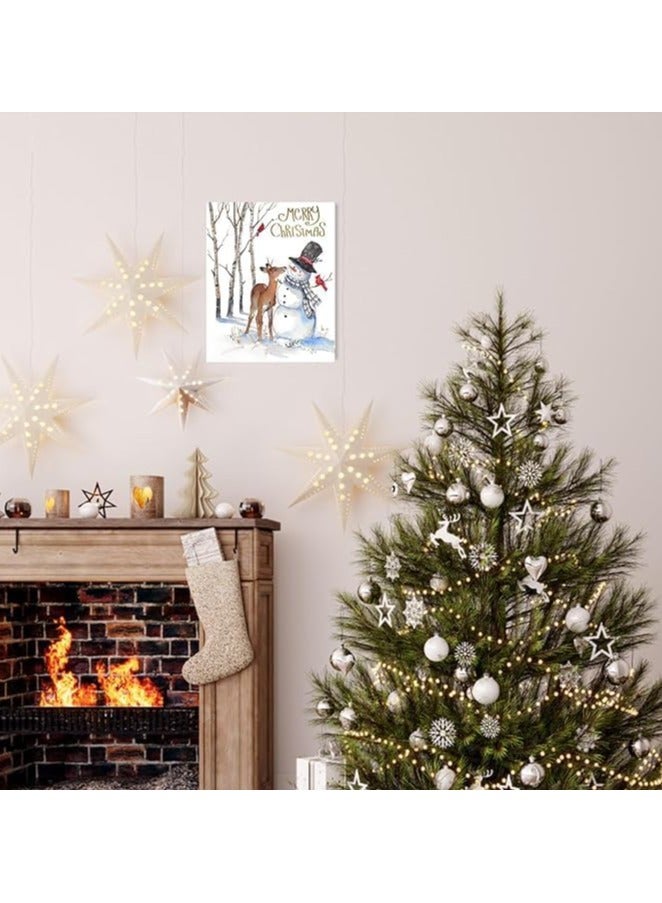 مؤسسة فكرة اليوم فكرة اليوم لفن الحائط على قماش رجل الثلج في عيد الميلاد | ديكور مزرعة شتوي مع مطبوعات الغزلان، ديكورات العطلات لغرفة المعيشة وغرفة النوم، 12 × 15 بوصة - Image 3