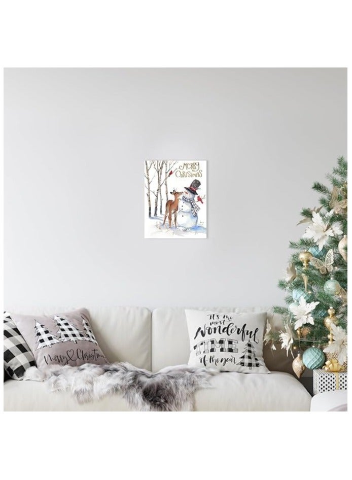 مؤسسة فكرة اليوم فكرة اليوم لفن الحائط على قماش رجل الثلج في عيد الميلاد | ديكور مزرعة شتوي مع مطبوعات الغزلان، ديكورات العطلات لغرفة المعيشة وغرفة النوم، 12 × 15 بوصة - Image 4