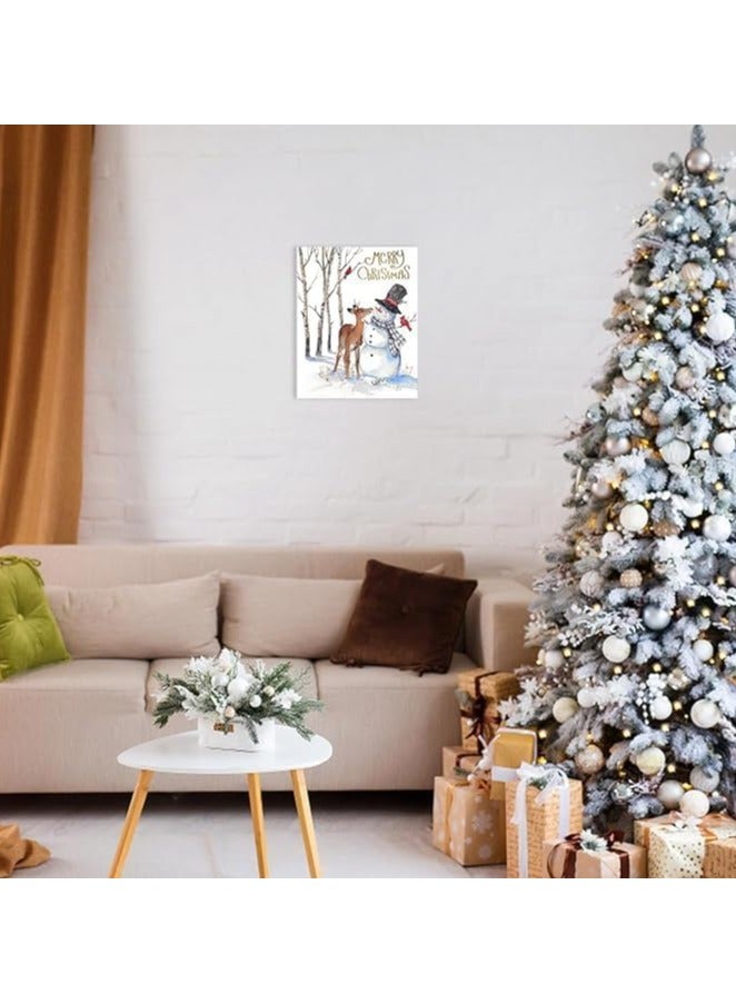 مؤسسة فكرة اليوم فكرة اليوم لفن الحائط على قماش رجل الثلج في عيد الميلاد | ديكور مزرعة شتوي مع مطبوعات الغزلان، ديكورات العطلات لغرفة المعيشة وغرفة النوم، 12 × 15 بوصة - Image 2