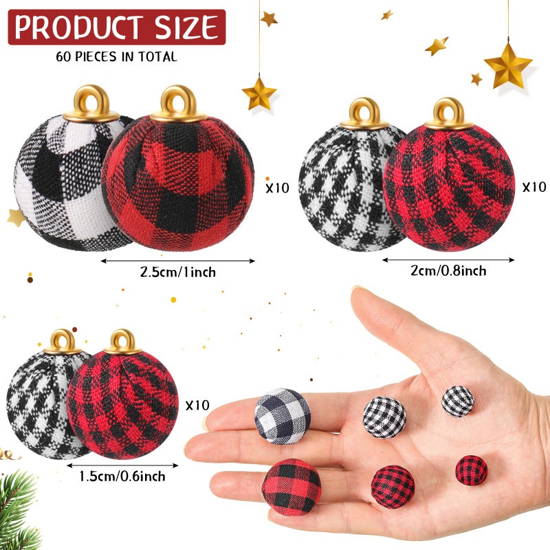 Canlierr 60 Pieces Mini Christmas Ball Ornaments Multi-Size Buffalo Check Fabric Wrapped Balls Decorative Xmas Tree Wreath Hanging Pendant for Holiday Party Decorations (Red-Black Plaid  Black-White Plaid) - Image 2