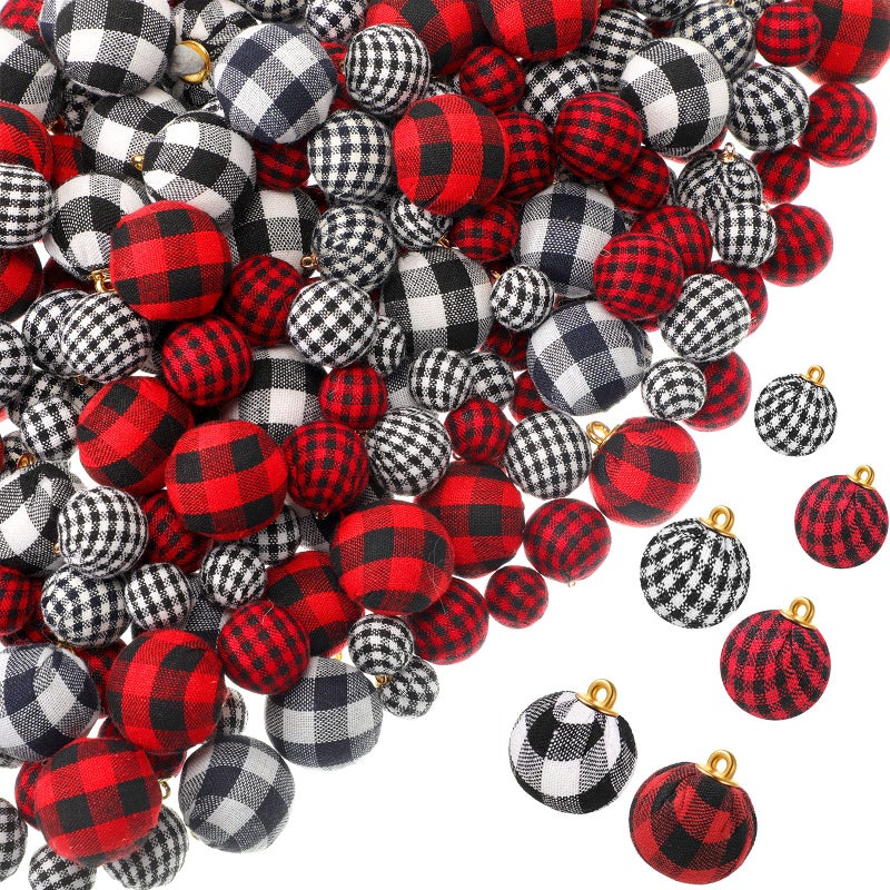 Canlierr 60 Pieces Mini Christmas Ball Ornaments Multi-Size Buffalo Check Fabric Wrapped Balls Decorative Xmas Tree Wreath Hanging Pendant for Holiday Party Decorations (Red-Black Plaid  Black-White Plaid) - Image 1