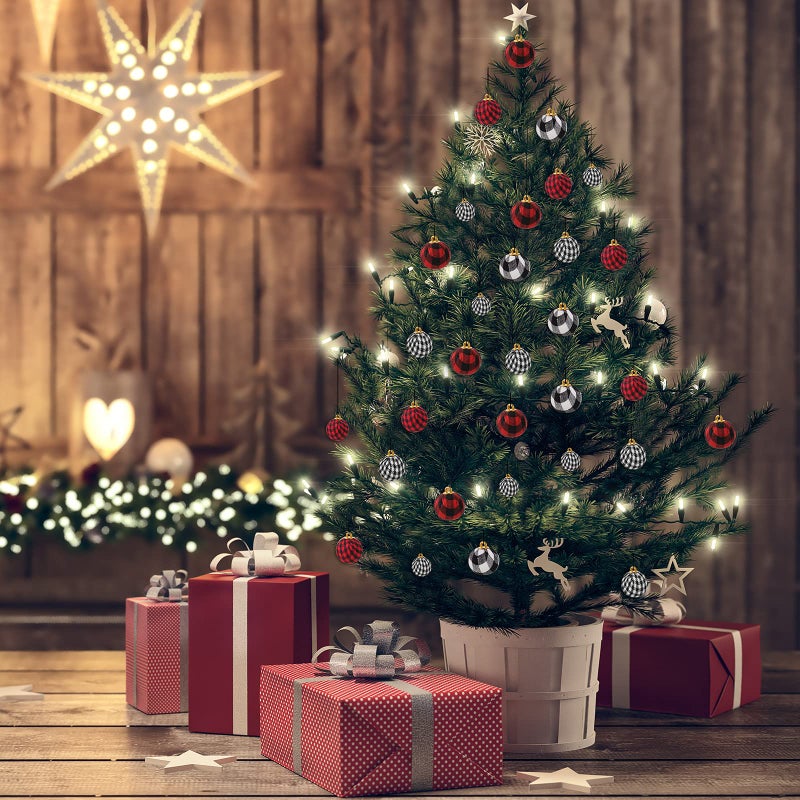 Canlierr 60 Pieces Mini Christmas Ball Ornaments Multi-Size Buffalo Check Fabric Wrapped Balls Decorative Xmas Tree Wreath Hanging Pendant for Holiday Party Decorations (Red-Black Plaid  Black-White Plaid) - Image 5