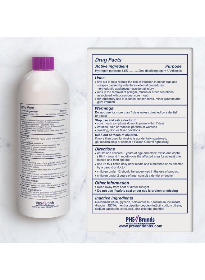 PHS Brands Prevention Mouth Sore Rinse with Hydrogen Peroxide, Canker Sore Treatment, Oral Pain Relief Mouthwash for Sores Ulcers and Braces, Alcohol-Free and Fluoride-Free, Soothing Mint 16 oz 1-Pack - Image 5