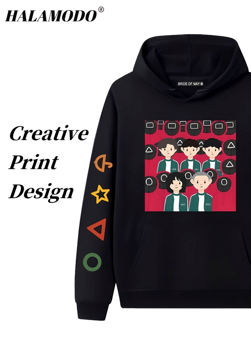 HALAMODO Unisex Hoodies Long-Sleeved Printed Tops Casual Sweatshirts of Soft Cotton Sportswear Fashion Youth Pullovers with Drawstrings and Large Pockets for Daily Wear  - Image 3