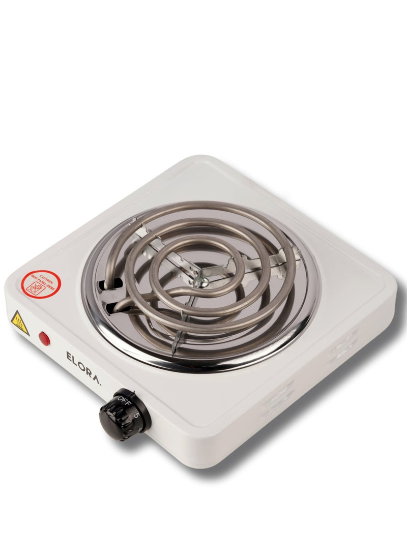ELORA Single Burner Spiral Electric Stove, 5 Heat Levels With Safety System 1000 W ELHP-8011 White - Image 1