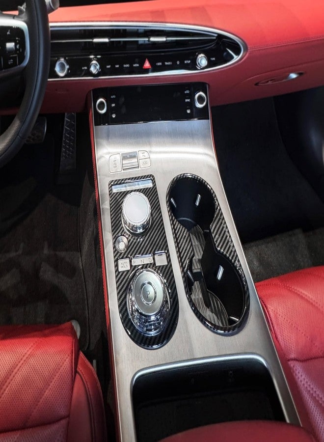 JUIVEEL ABS Central Gear Shift Panel Cover Center Control Water Cup Holder Cover Trim Center Console Gear Shift Panel Cover Compatible with Genesis GV70 2025 [PE] Accessories (Carbon Fiber Style) - Image 3