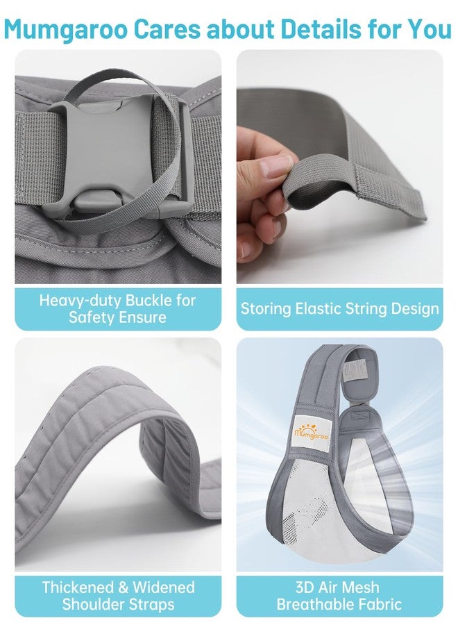 Mumgaroo Baby Sling Carrier, Cotton and 3D Breathable Mesh, Ergonomically Adjustable Baby Carrier Newborn to Toddler with Safety Buckle, Portable, One Size Fits All, Up to 33 lbs, Light Grey - Image 5