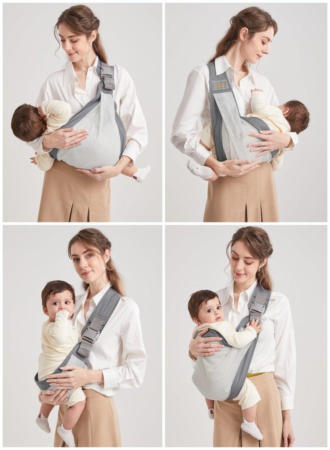 Mumgaroo Baby Sling Carrier, Cotton and 3D Breathable Mesh, Ergonomically Adjustable Baby Carrier Newborn to Toddler with Safety Buckle, Portable, One Size Fits All, Up to 33 lbs, Light Grey - Image 4