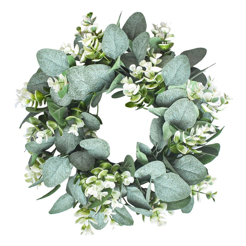 LSKYTOP 1 Pc Green Eucalyptus Round Wreath Artificial Farmhouse Wreath for Door Wall Window Decor,11Inch/PC - Image 1