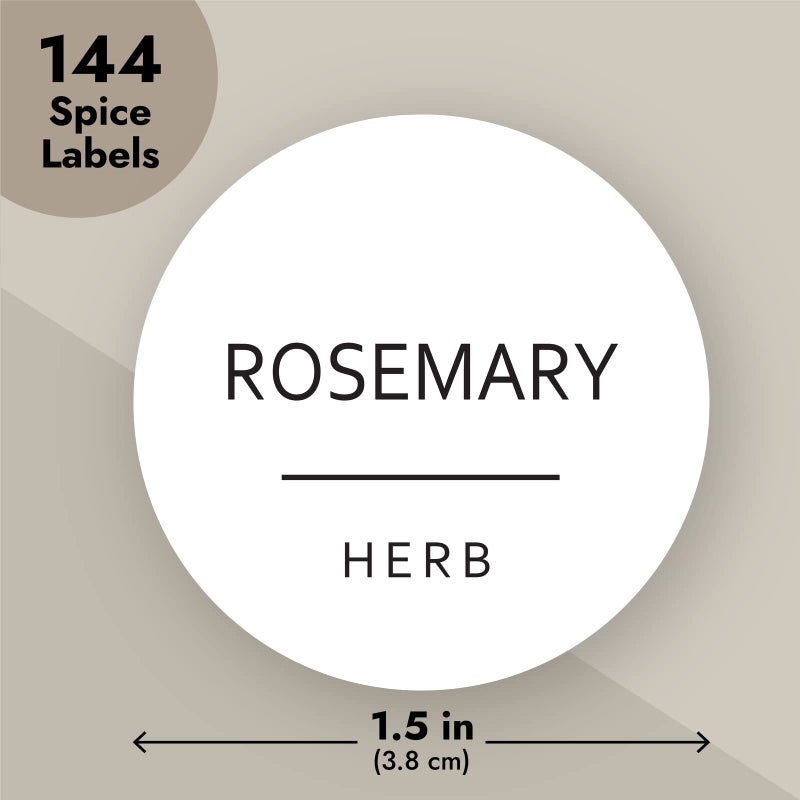Talented Kitchen 144 Spice Labels Stickers, White Spice Jar Labels Preprinted for Spice Jar Lids, Seasoning Herbs Spice Rack Organization, Water Resistant, Black Minimalist (Round 1.5 in) - Image 3