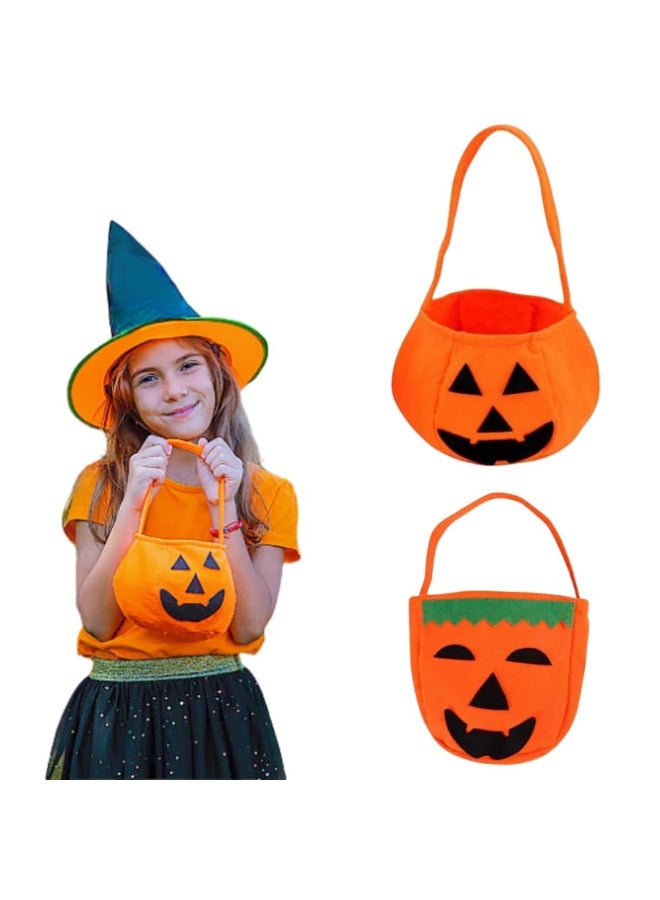 2 Pack Pumpkin Candy Bags, Non-Woven Gift Bags for Kids Trick or Treat Bags, Treat Bags, Candy Bucket Halloween (C) - Image 1